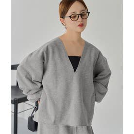 [ 田中亜希子さんコラボ ] 裏起毛スウェットVネックプルオーバー【ロング】[選べるタイプ] [C8037] （杢グレー）