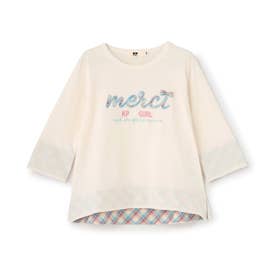 チェックロゴアップリケ 7分袖Tシャツ （生成）