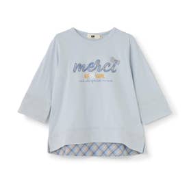 チェックロゴアップリケ 7分袖Tシャツ （ライト ブルー）