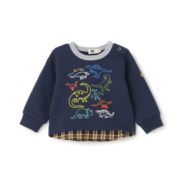 【発熱裏毛】 恐竜刺繍トレーナー （紺）