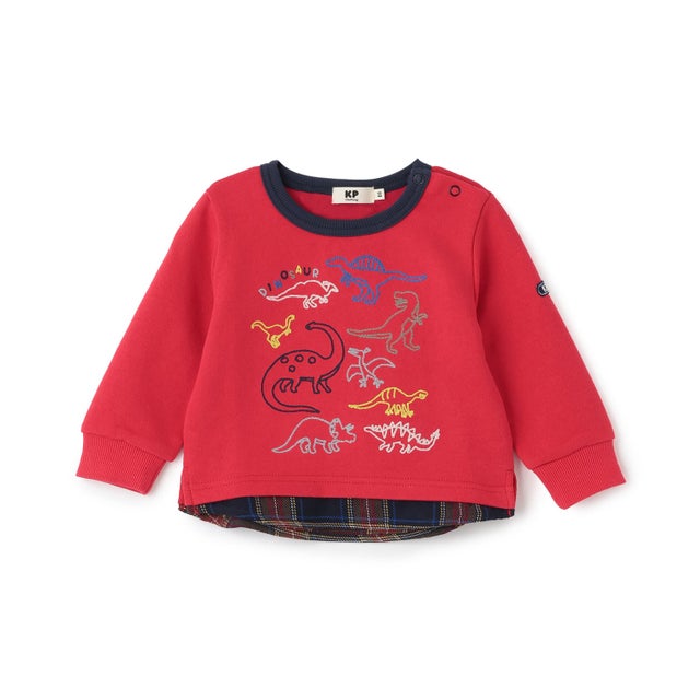 【発熱裏毛】 恐竜刺繍トレーナー （赤）