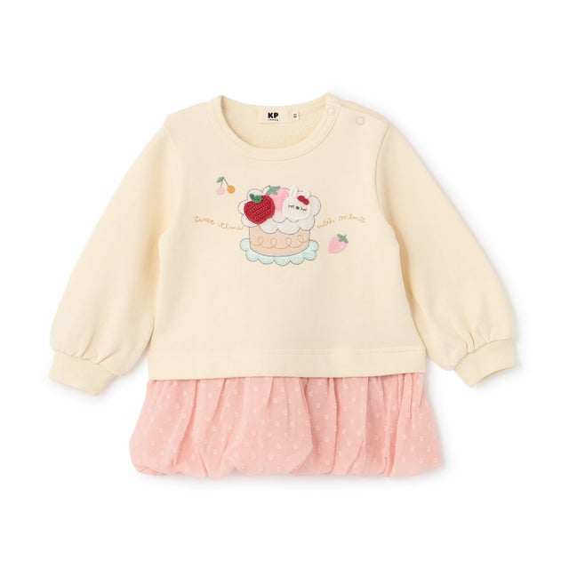 mimiちゃん編みモチーフ付き 裏毛チュニック （オフ ホワイト）