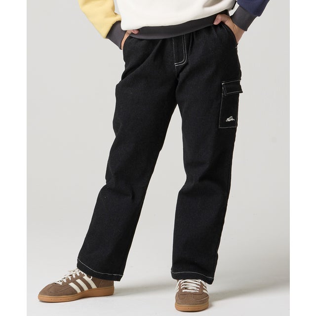 裏起毛 カラー デニム カーゴパンツ （BLACK）