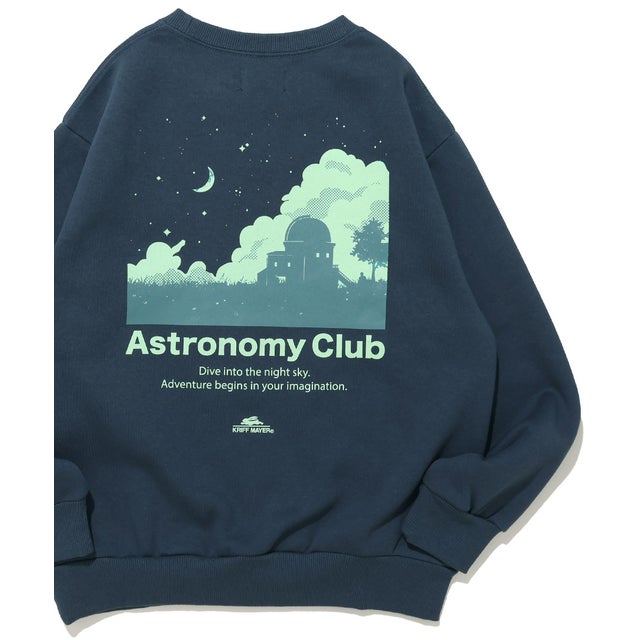 あたたか蓄光 プリント クルー(夜空) （NAVY）