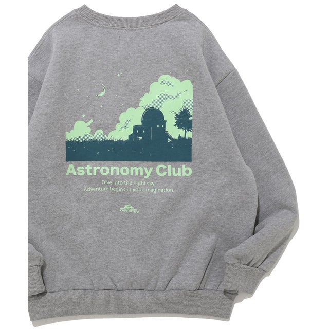 あたたか蓄光 プリント クルー(夜空) （GRAY）