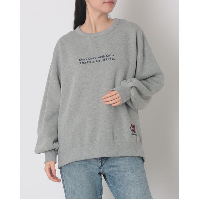 裏起毛 ゆるクルー(猫と家にいよう) （GRAY）
