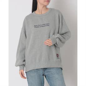 裏起毛 ゆるクルー(猫と家にいよう) （GRAY）