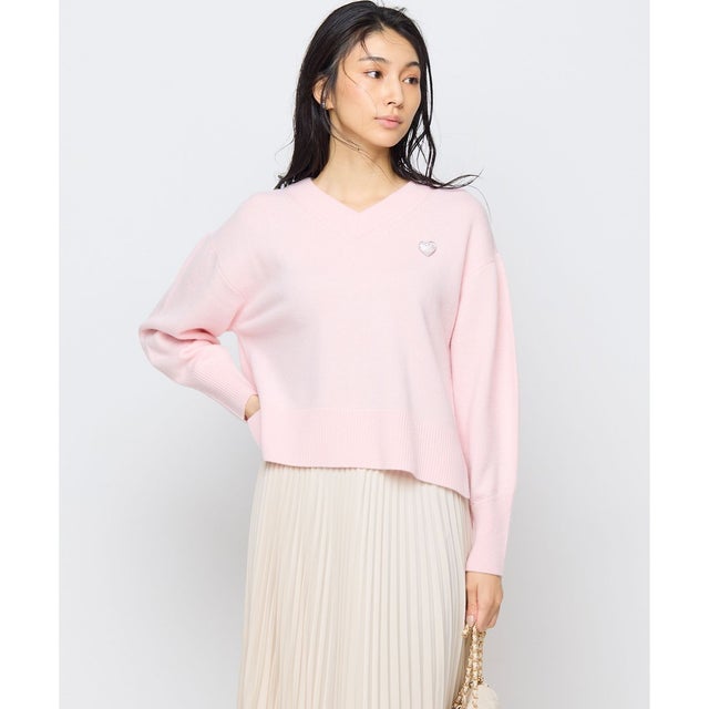【8色展開・手洗い可】ウールカシミヤミックス Vネックニット （ピンク系）