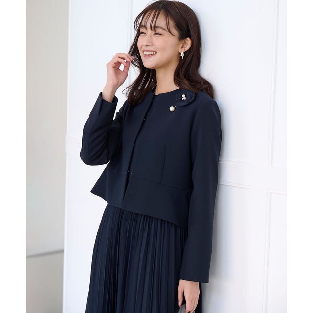 【WEB限定・KUMIKYOKU NAVY】コンフォータブルドレープ ノーカラージャケット （ネイビー系）