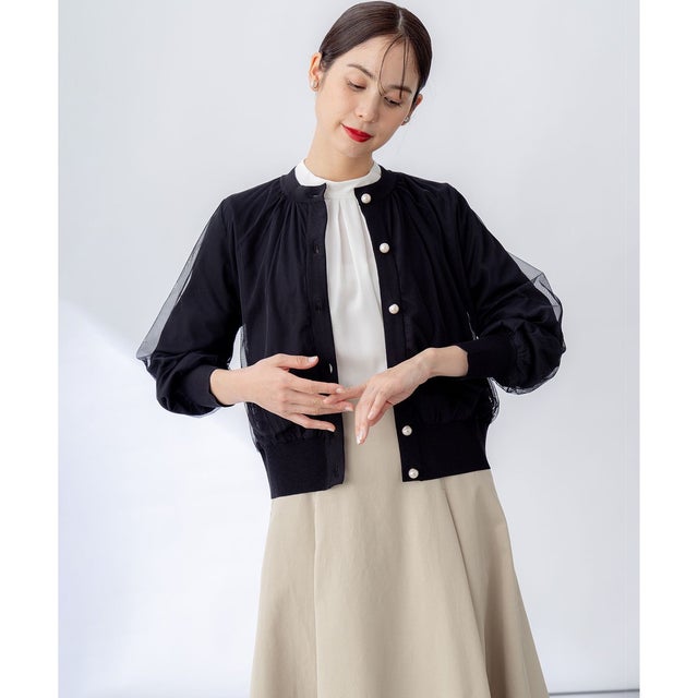 【WEB限定】チュールニット ブルゾン （ブラック系）