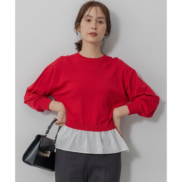 【UVケア・接触冷感】ストレッチクリアドッキング ニットプルオーバー （レッド系）