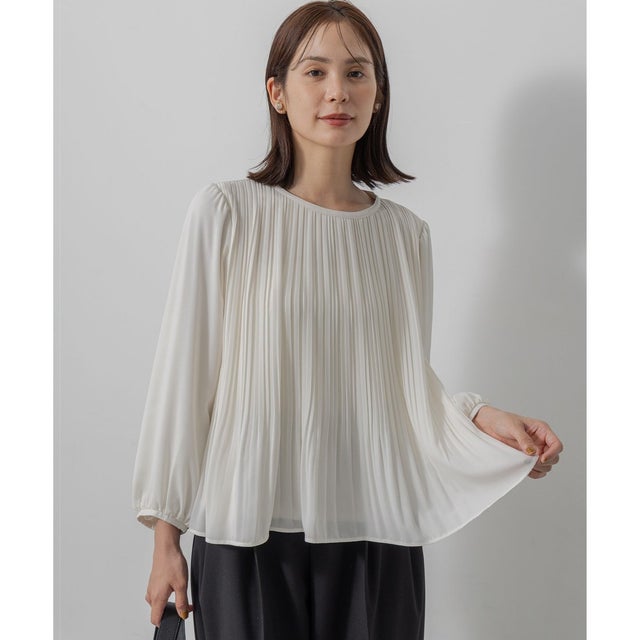 【WEB限定】ジョーゼットシフォンプリーツ ブラウス （アイボリー系）