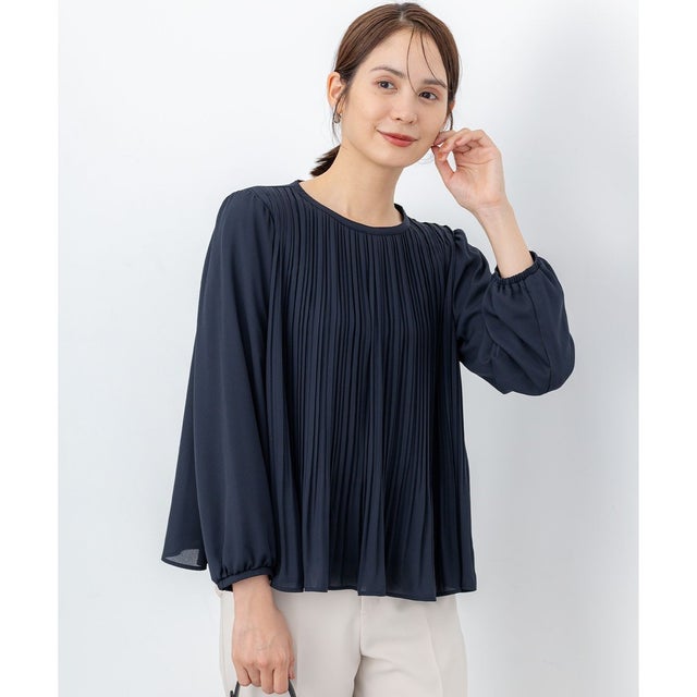 【WEB限定】ジョーゼットシフォンプリーツ ブラウス （ネイビー系）