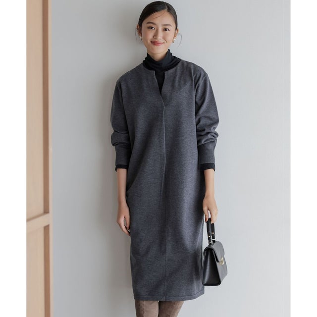 【先行予約】キーネックニット ワンピース （グレー系）