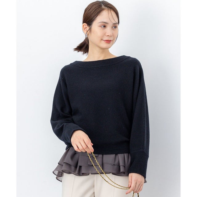 【加藤ローサさん着用】ウールカシミヤミックスボートネック ニット （ブラック系）