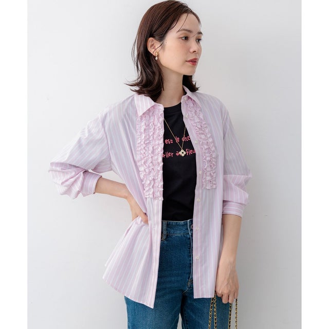 【Flower Collection】コンパクトシャーティング シャツ （レースピンク系1）