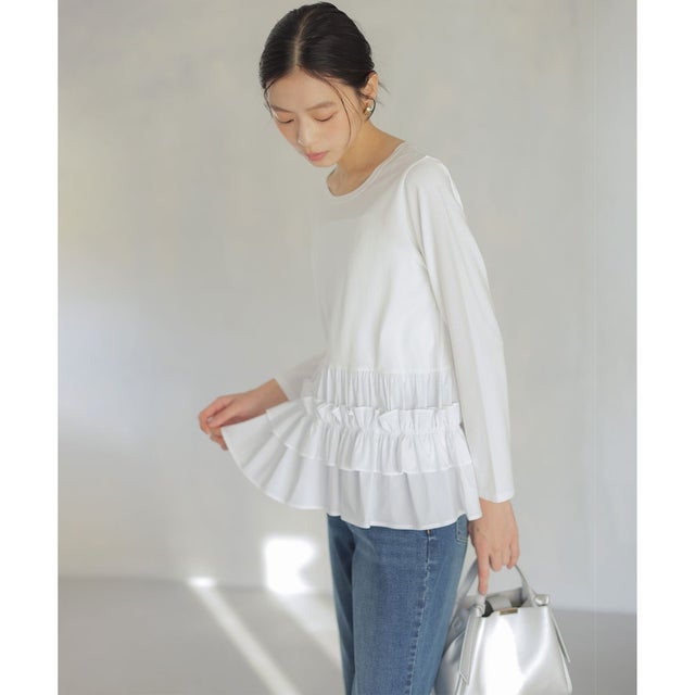 フリルシャツコンビ ロングTシャツ （ホワイト系）