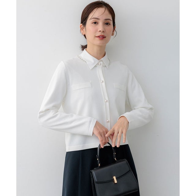 【WEB限定】クリアストレッチビジューレーン カーディガン （ホワイト系）