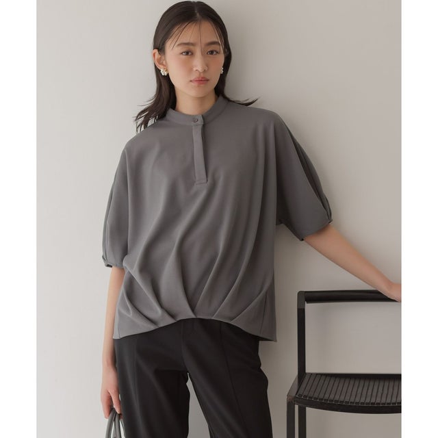【接触冷感・WEB限定】ジョーゼットジャージードルマンスリーブ ブラウス （グレー系）