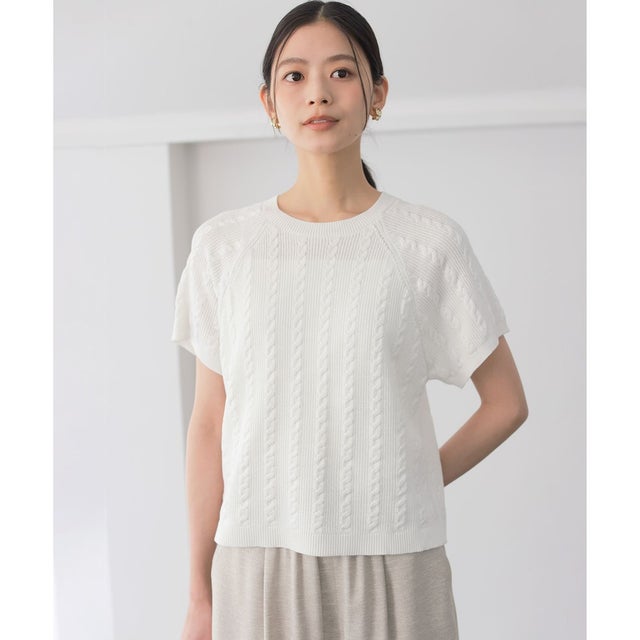 【WEB限定】バックリボンケーブル ニット （ホワイト系）