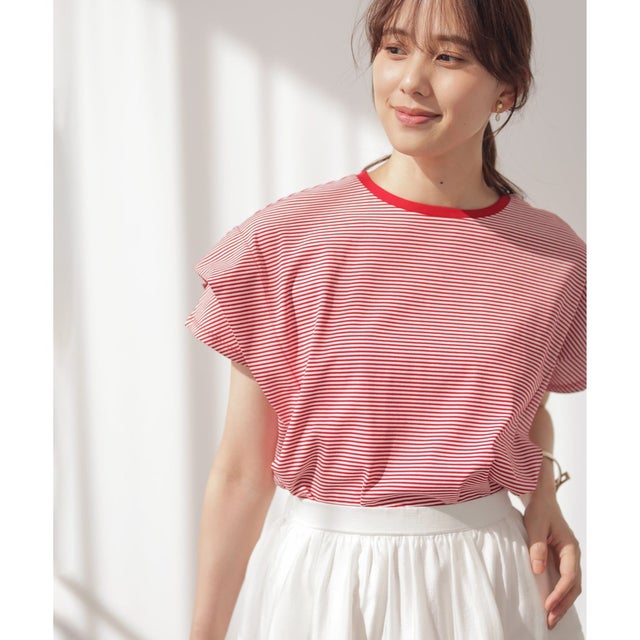 GIZAコットンドルマンスリーブ Tシャツ （オフ×チェリー系2）