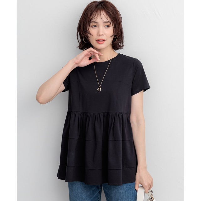 【WEB限定】ビスチェ風ティアードTシャツ （ブラック系）