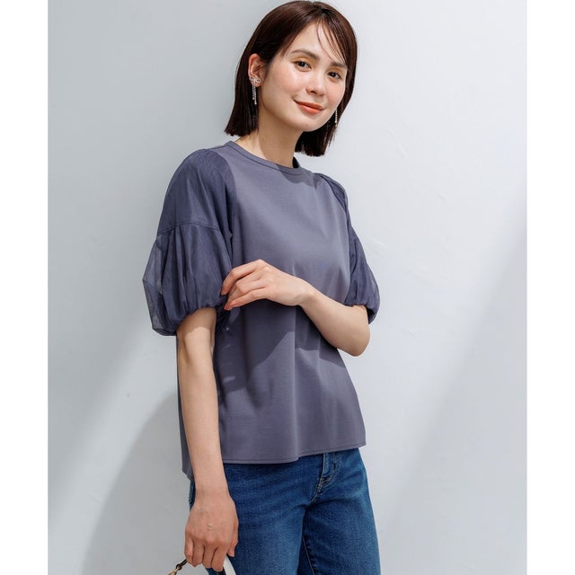 【WEB限定】コットンポンチ チュールコンビ カットソー （グレー系）