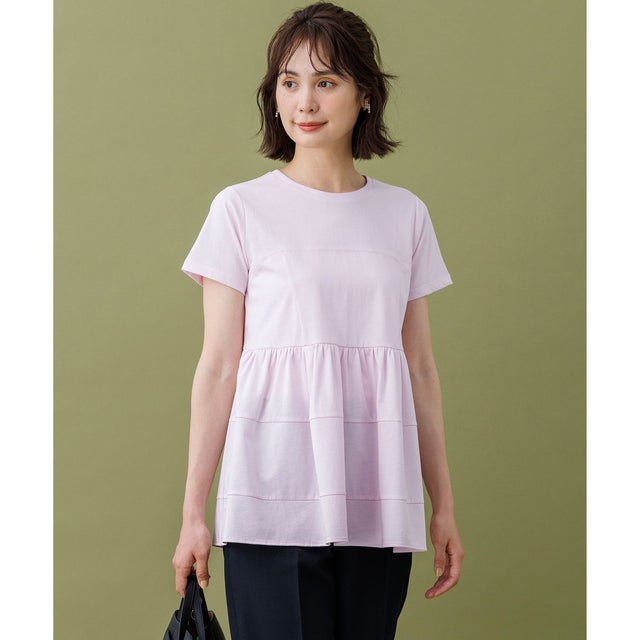 【ご好評により新色追加/WEB限定】プレーティング天竺ビスチェ風ティアード Tシャツ （ピンク系）