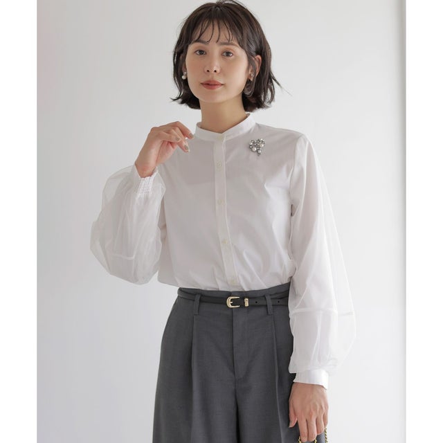 【WEB限定】エアリーシャーティング チュールスリーブブラウス （ホワイト系）