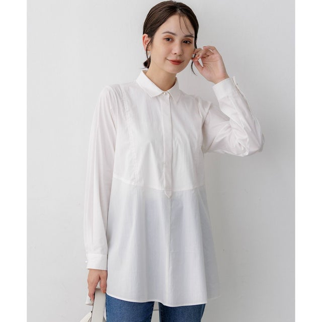【WEB＆一部店舗限定】エアリーシャーティング チュニックシャツ （ホワイト系）