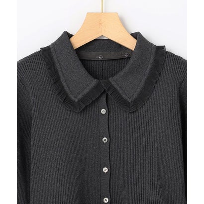【WEB限定】スポンディッシュニット 襟付きペプラムカーディガン （チャコールグレー系）｜詳細画像