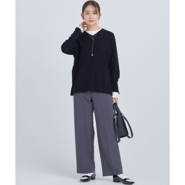 【WEB限定】ベーシックダブルクロス ワイドストレートパンツ （チャコールグレー系）
