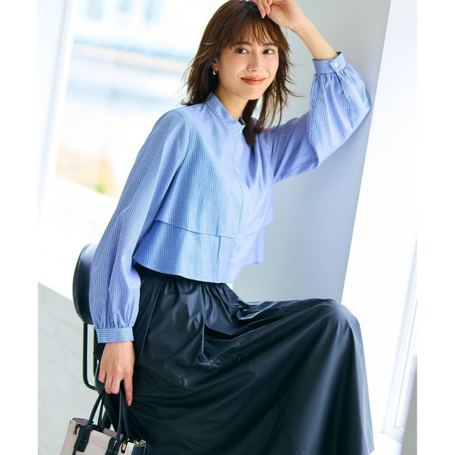 【WEB限定色あり】フルコーデフリルシャツ （ブルーベース系1）