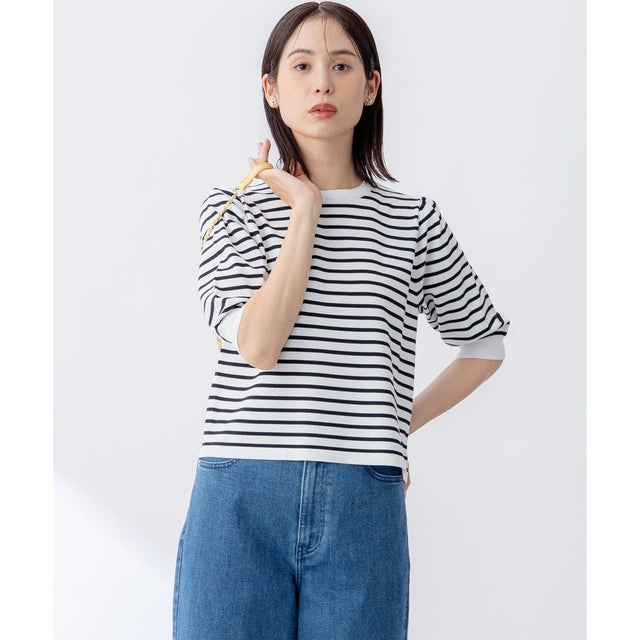 【接触冷感・UVケア】フラワーメタル ニットTシャツ （オフボーダー）