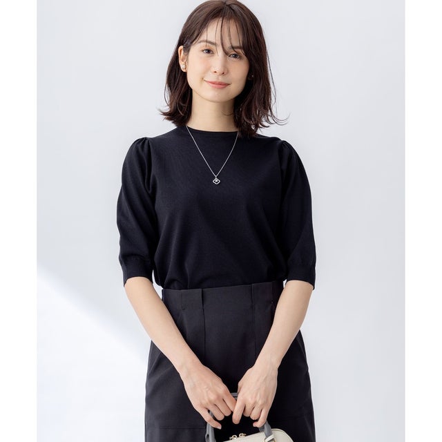 【接触冷感・UVケア】フラワーメタル ニットTシャツ （ブラック）