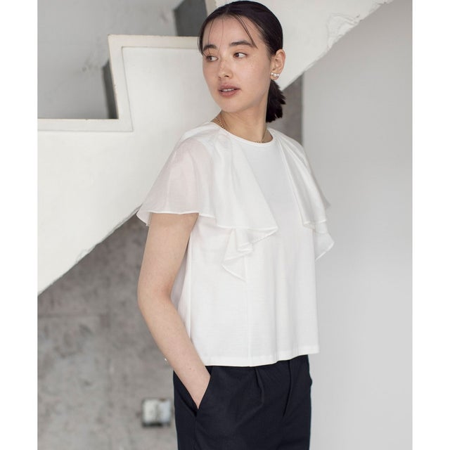 【接触冷感】コットンポンチケープライク ブラウス （アイボリー系）