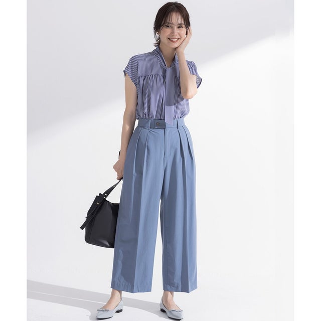【接触冷感・WEB限定】スーパーライトストレッチ ワイドパンツ （スモーキーブルー系）
