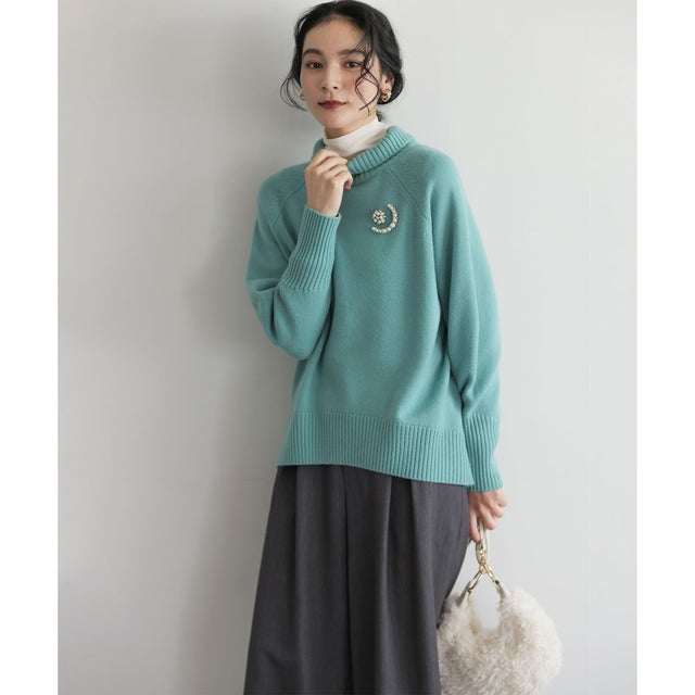 ウールカシミヤミックス ロールネックニット （スモーキーグリーン系）