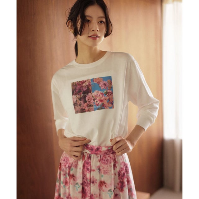 【Flower Collection】プリントロングTシャツ （ホワイト系）