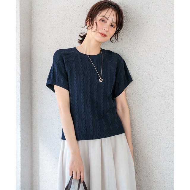 【WEB限定】バックリボンケーブル ニット （ネイビー系）