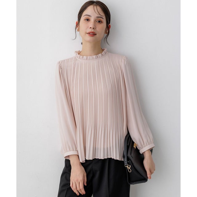 【WEB＆一部店舗限定】ジョーゼットシフォン プリーツブラウス （ピンク系）