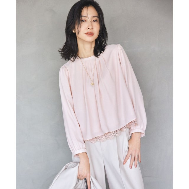 【WEB＆一部店舗限定】ジョーゼットシフォン 裾レースブラウス （ピンク系）