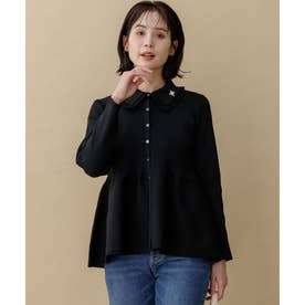 【WEB限定】スポンディッシュニット 襟付きペプラムカーディガン （ブラック系）