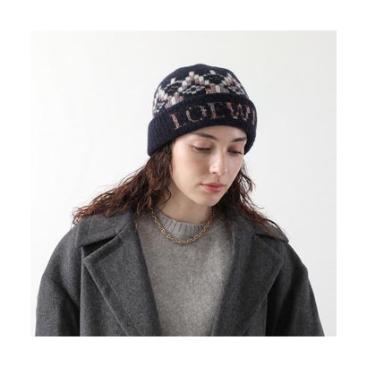 ロエベ LOEWE LOEWE ニット帽 KSA9OT1K06 ロゴ ビーニー （4746/NAVY-MUL）｜詳細画像