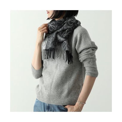 ロエベ LOEWE LOEWE マフラー F810487X17 ウール カシミヤ ストール フリンジ （5102/BLUE-WHITE）｜詳細画像