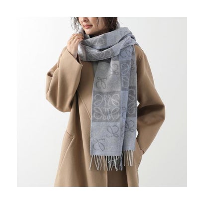 ロエベ LOEWE LOEWE マフラー F810487X17 ウール カシミヤ ストール フリンジ （5102/BLUE-WHITE）｜詳細画像