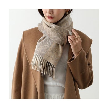 ロエベ LOEWE LOEWE マフラー F810487X17 ウール カシミヤ ストール フリンジ （5102/BLUE-WHITE）｜詳細画像
