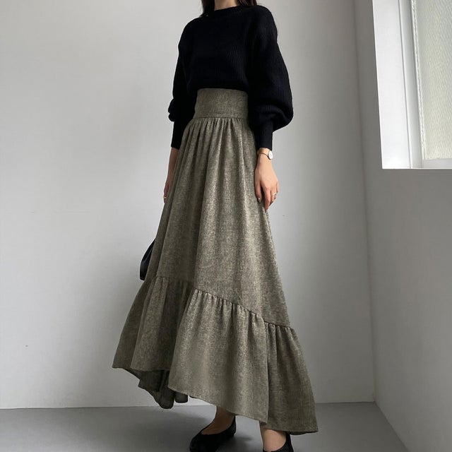 
                    ツイード裾フレアスカート （ブラウン）