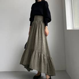 ツイード裾フレアスカート （ブラウン）