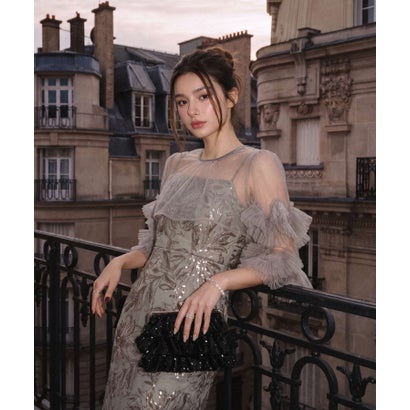 レジャ Leja フラワースパンコールチュールフリルスリーブIラインワンピースドレス2点セット 美脚効果結婚式 パーティードレス 成人式 二次会 同窓会 お呼ばれ オケージョン 20代 30代 40代 （GRAY）｜詳細画像